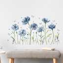 SHUCHING Daisy Wall Sticker Peel and Stick, Vinyl Blue Flower Wall Decal, Floral Wall Decor Art for Girl Living Room Bedroom (Sch-25f-0127)