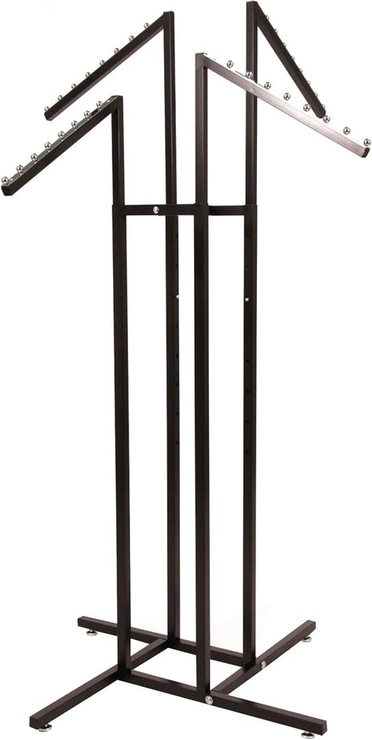 SSWBasics Black 4 Way Adjustable Clothing Rack with Slanted Arms - Retail Clothing Rack Display - Adjustable Height Arms from 48" to 72" Perfect for Clothing Stores
