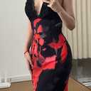 XPONNI Y2K Backless Wedding Guest Dress Sheer Lace Tie Dye Vacation Maxi Dress Resort Beach Long Dresses Summer 2025 (Orange)