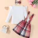 Baby Girl Clothes Sets: 3 Piece Skirt Sets Ribbed Top Plaid Skirts with Headband Fall Outfits for Toddler 6-48 Months (Pink)