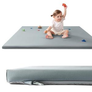 Baby Play Mat for Floor,50"x50" Vegan Leather Playpen Mat,1.3'' Thick Memory Foam Padded Play Mat,Cushioned & Waterproof Play Mats,Non Slip Crawling Playmat for Toddlers,Infants,Kids (Gray)