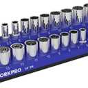 WORKPRO Magnetic Socket Organizer, 1/4-Inch Metric Socket Holder, Tool Trays Holds 26 Pieces Standard Size and Deep Size Sockets(Sockets not Included)