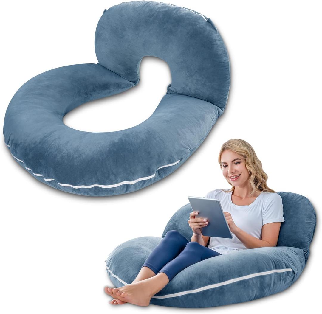 INSEN Reading Pillow, Back Pillow for Sitting in Bed for Reading, Nurse & Relax, Reading Pillow for Adults, Moms & Kids, Sit Up Pillow for Bed, Blue (Basic)