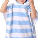 TBEZY Toddler Bath Towel Poncho Thick Cotton Striped Beach Towels for Kids Gifts (2-6, Blue)