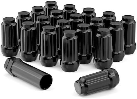 EZISOE 20PCS 12x1.25 Thread Size Black Wheel Lug Nuts, Closed End Bulge Acorn Wheel Lug Nuts for G35 G37 350Z 370Z Outback Forester with Socket Key 20 Count