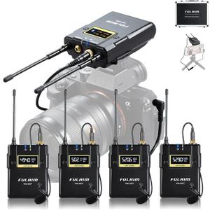 FULAIM WM500 UHF Wireless Lavalier Microphone System, 16-Channel Lavalier Lapel Mic with Rechargeable Transmitter and Receiver for Recording YouTube, Interview, Vlogging, Conference - 4 X Transmitters