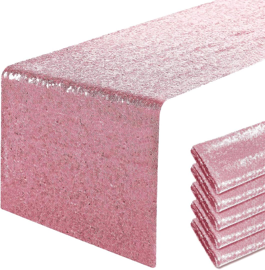 6 Packs 12 x 72 inches Light Pink Sequin Table Runner, Glitter Runner for Birthday Party Supplies Decorations Wedding Bachelorette Holiday Celebration Bridal Shower Baby Shower