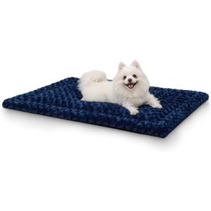 Washable Dog Bed Mat Reversible Dog Crate Pad Soft Fluffy Pet Kennel Beds Dog Sleeping Mattress for Large Jumbo Medium Small Dogs, 29 x 18 Inch, Blue