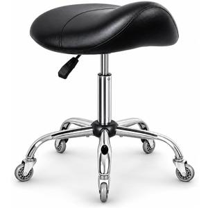 Antlu Saddle Stool Ergonomic Esthetician Rolling Chair with Wheels, Black, without Backrest
