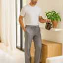 Zylioo 33"/35" Inseam Tall Linen Pants, Extra Long Pants for Men, Wide Leg Summer Pants for Men Lightweight Casual (Gray)