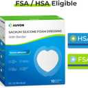 AUVON Sacral Silicone Foam Dressing with Clear Border for Easy Wound Monitoring, Waterproof & Breathable Foam Wound Dressing 7.2"x7.2", Absorbent Bed Sore Bandages, Box of 10 Sacral Pads