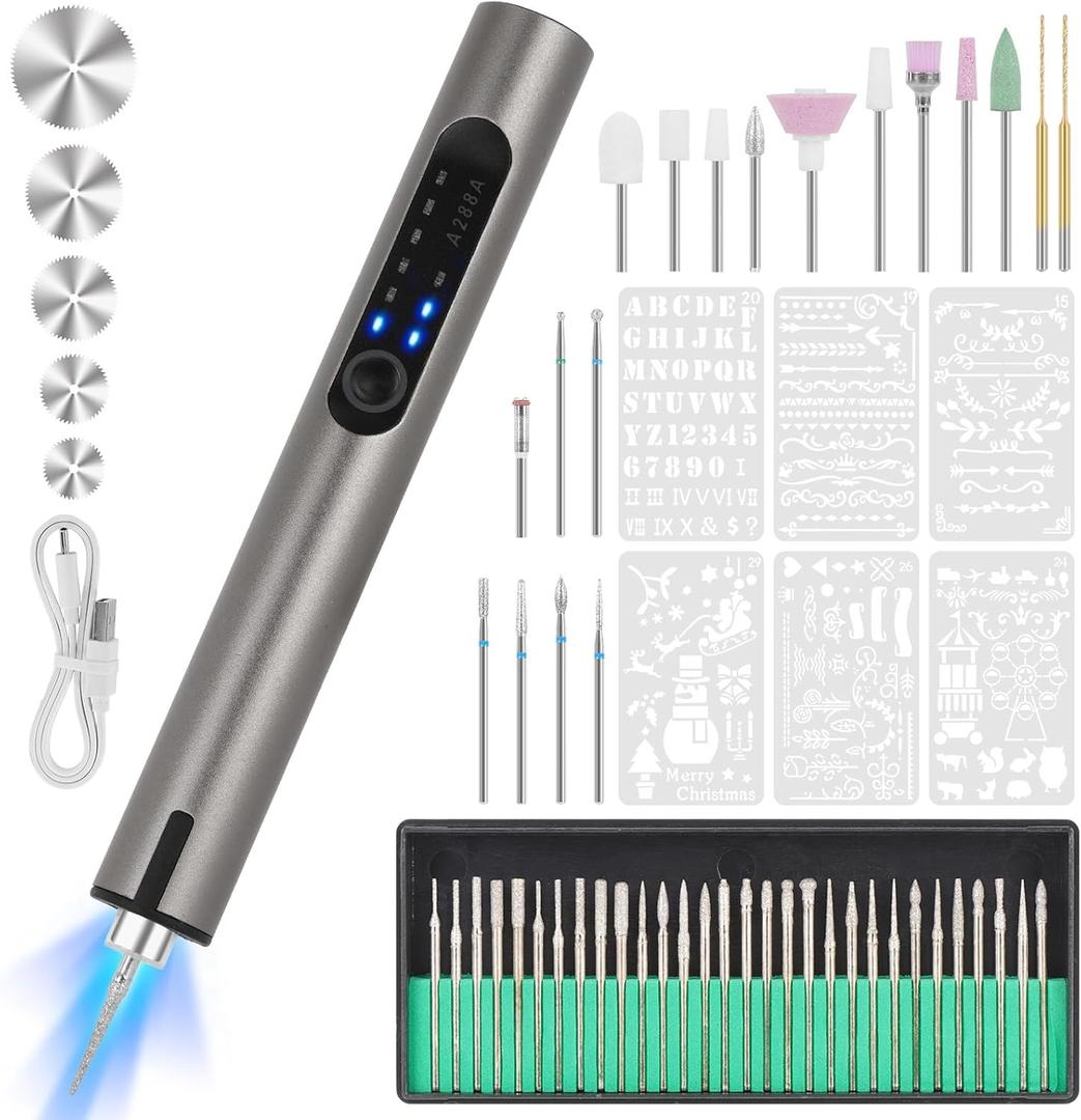 Engraving Pen, USB Rechargeable Cordless Engraver Pen with 51 Bits & LED Light Customizer Engraving Pen for Metal, Wood, Glass and Plastic Portable Engraving Kit for DIY Etching Gifts