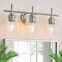 Bathroom Vanity Light Fixtures, 3-Lights Over Mirror Modern Vanity Lighting with Clear Wine Glass Shade Wall Lamp for Bedroom Hallway Living Room (Nickel, 3-Light)