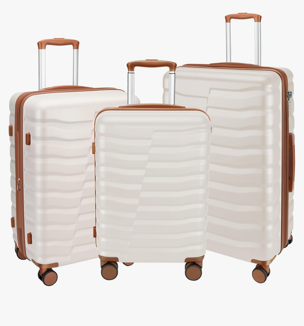 Lightweight Luggage with Spinner Wheels & YKK Zipper, 1 Piece Suitcase ABS+PC Hardside Luggage Set with TSA Lock for Women Men, Apricot Off White (20+24+28 inch)