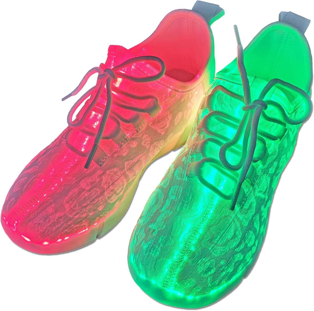 Fiber Optic LED Shoes for Women Men Light Up Sneakers for Adult USB Charging Flashing Luminous Trainers Shoes (8 Women/6.5 Men, White)