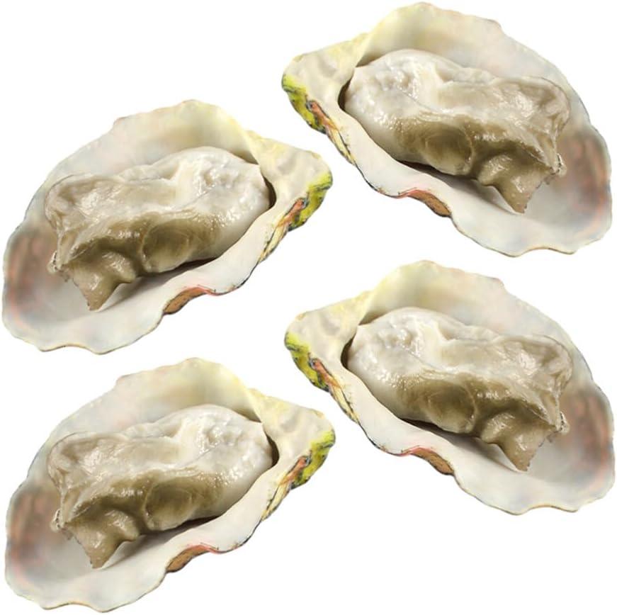 Toyvian 4pcs Artificial Oysters, Fake Shellfish Seafood Model Scallop Food Photography Prop Food Sample Display for Home Kitchen Party Decoration B
