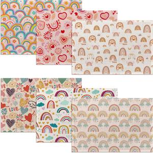 Rainbow Heart Placemats,Boho Whimsical Table Mats Set of 6,12x18 Inch,Waterproof Oil-Proof Washable and Reusable Linen placemats Holiday Party Kitchen Table Decorations