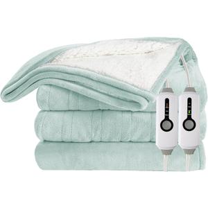 Electric Heated Blanket 84"x90" Queen Size Microplush Cover Blanket, 4 Heat Settings & 10 Hours Auto Off, Cozy & Warm for All Night, Machine Washable, Light Green (06-aqua)