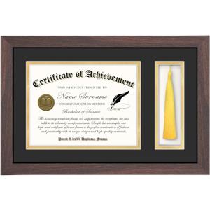 Picrit 11x17 Mahogany Brown Wood Diploma Frame with Tassel Holder for 8.5x11 Certificate/Degree Document with Tempered Glass, Black over Gold Mat