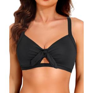 Tempt Me Women Bikini Tops Push Up Swim Top Front Tie Knot Bathing Suit Top Only (X-Large, Black)