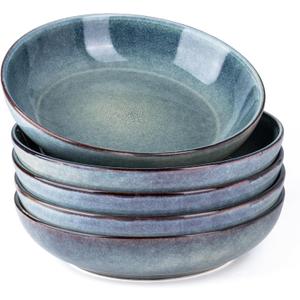 AmorArc 8.5'' Large Ceramic Pasta Bowls Set, 36oz Stoneware Bowls Set of 6 for Kitchen, Reavtive Glaze Bowls-Microwave,Dishwasher Safe for Pasta,Salad,Oatmeal-Ceylon Blue