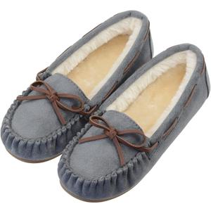 Vonair Women's Moccasin Slippers Micro Suede Warm Faux Fur Pile Lined Lace-Up Cozy Bow Indoor & Outdoor Moccasins Slip On Loafers Shoes for Women (9, Grey)