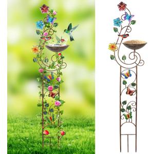 57 Bird Bath with Garden Trellis for Climbing Plants Outdoor, Small Decorative Metal Birdbath Bird Baths, Butterfly (Butterfly)