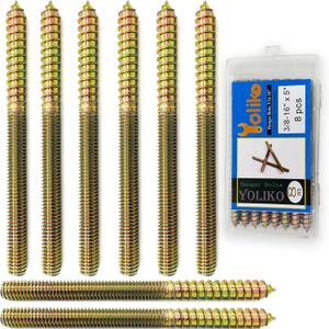 8 Pack 3/8-16 x 5 Inch Hanger Bolts 3/8-16" Double Headed Bolts 3/8 Wood Dowel Screw Self-Tapping Screw Hanger Bolts for Furniture Double Threaded Rods Bolt 127mm Length