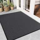 Front Door Mat Outside Entrance, 3' x 4' Low Profile Non-Slip Welcome Mat, Heavy Duty Dirt Trapper Dog Door Mats for Wet Shoes & Paws, Absorbent Commercial Floor Mat for Entryway Patios, Grey