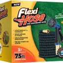 Flexi Hose with 8 Function Nozzle Expandable Garden Hose, Lightweight & No-Kink Flexible Garden Hose, 3/4 inch Solid Brass Fittings and Double Latex Core, 75 ft Blue Black
