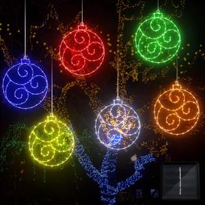 6 Pcs 12 Inch Solar Christmas Outdoor Light Decoration Christmas Hanging Ball LED Waterproof 60 Light with 8 Flicker Modes for Garden Tree Holiday Party Fireplace Decor