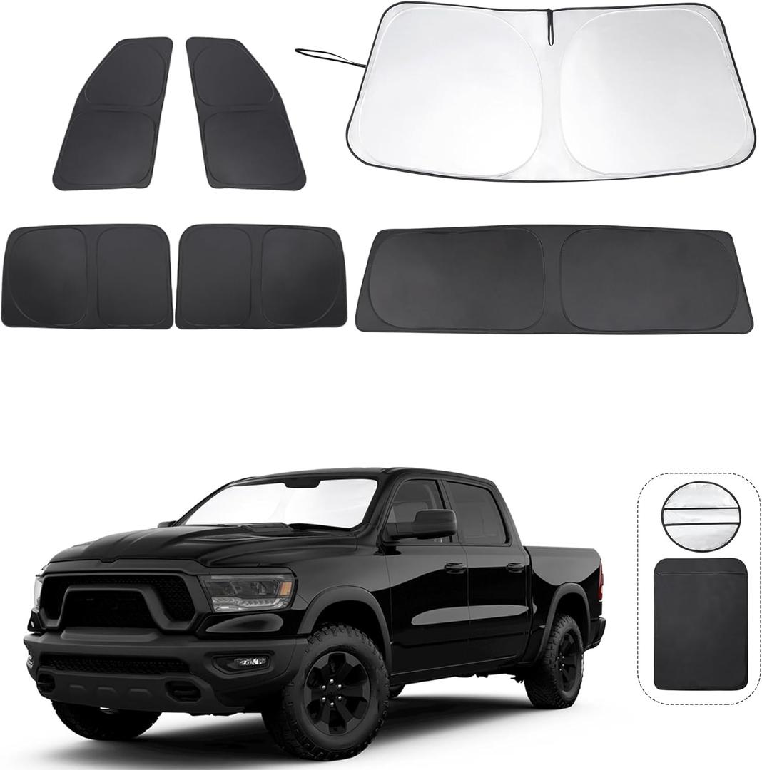 TINGLU Window Shades for Dodge RAM 1500 2019-2025 CrewCab, MegaCab Pickup, 2Dr RegularCab, 4Dr QuadCab Accessories Car Side Full Windows Windshield Sun Shade Camping Sun UV Rays Privacy Protection 6PCS