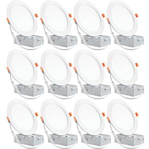 12 Pack 6 Inch Ultra-Thin LED Recessed Ceiling Light with Junction Box, 6000K Can Lights, 12W 110W Eqv, recessed Lighting 6 inch led Lights, 1050LM High Brightness LED Lights