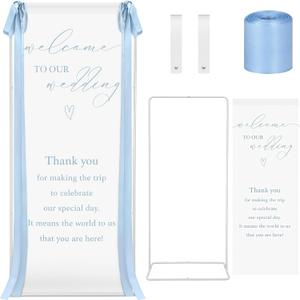 Lumina Wedding Welcome Sign Stand With Linen Sign with Satin Ribbon Adjustable Easel Stand Bridal Shower Welcome Decoration for Garden Ceremony Lawn Outdoor Indoor(Blue)