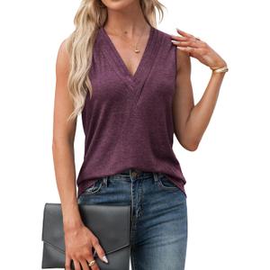 Agnes Urban Womens V Neck Tank Tops Dressy Summer Sleeveless Shirts Casual Loose Tunic Tops Blouses T Shirts (Small, Reddish Purple)