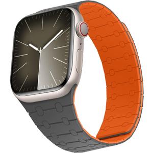 Compatible with Apple Watch Band, Silicone Magnetic Adjustable Loop Strap for iWatch Ultra 3/2/1 SE3 Series 11 10 9 8 7 6-1 (42/41/40/38, Gray Orange)
