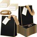 Kolldenn 24 Pcs Black Gold Paper Gift Bags with Ribbon Handles and Cards 8.27''x6.30"x3.15" Reusable Wedding Bridal Bags for Birthday Baby Shower Graduation Thank You Gift Party Favors