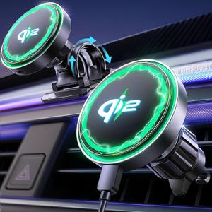 LISEN for Qi2 Car Charger [Pro with Higher Charge Speed],Super Fast Magnetic Car Phone Holder, Qi2 MagSafe Charger Mount for iPhone 17 Pro Max Plus Air 16 15 14 13, Samsung S25/24 with MagSafe Case