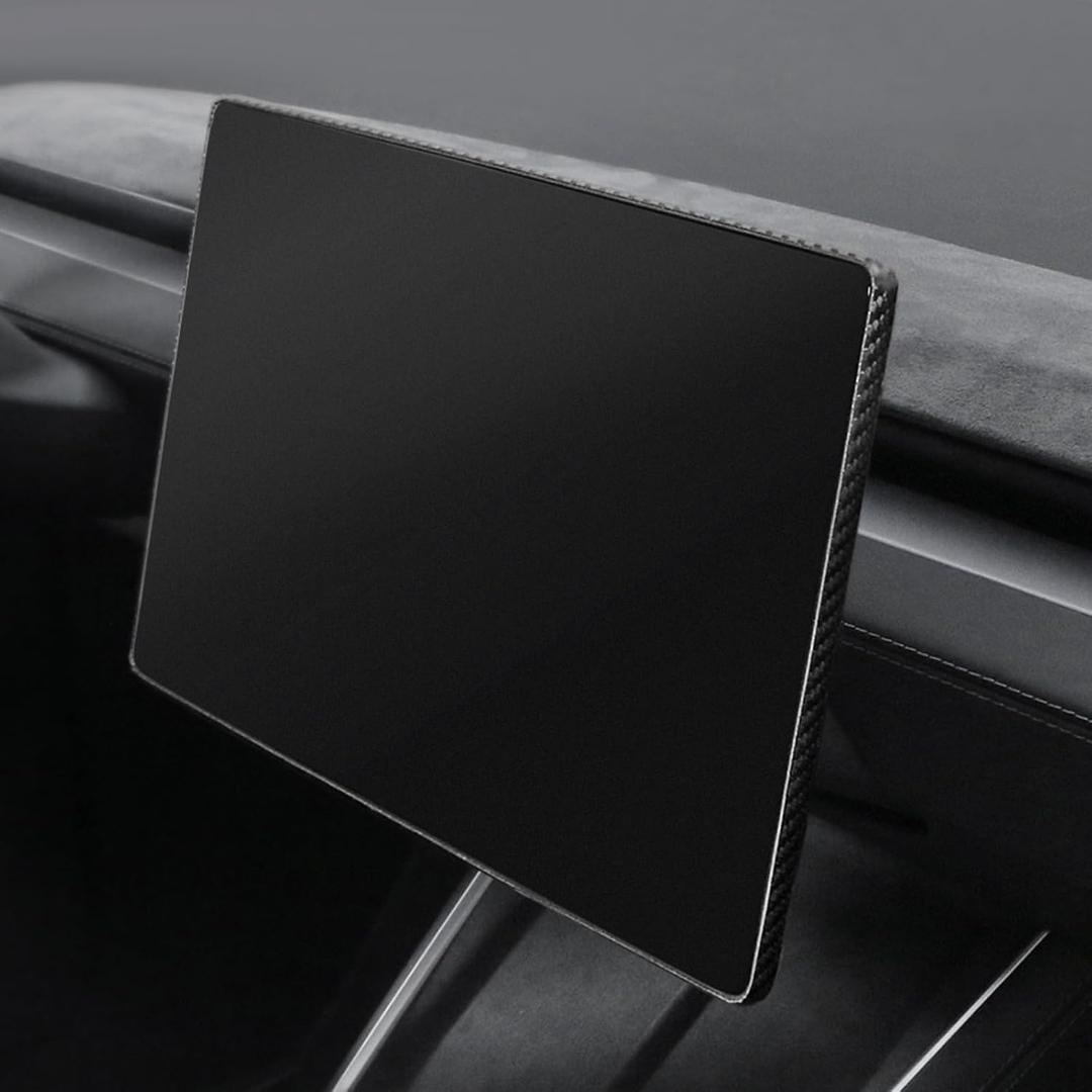 BETTERHUMZ Screen Anti-Collision Strips Sticker for Tesla Model 3 2020-2024 Highland Model Y 2020-2025 Carbon Fiber Leather Car Interior Tuning Accessories (Style B, Carbon Leather)