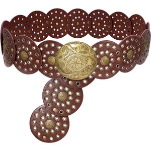 Gleamart Round Disc PU Leather Belt Vintage Western Cowboy Style Wide Belt Gift For Women (Length: 45.3IN/115CM, Black 115)