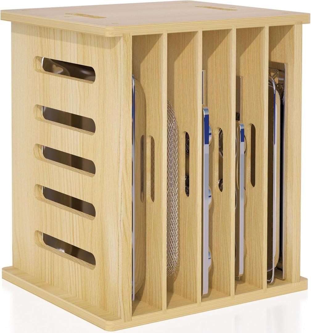 6 Tier Wooden Tray Dividers for Cabinets, Baking Cookie Sheet Organizer, Vertical/Horizontal Cabinet Dividers for Pots, Cutting Board, Pans, Kitchen Organizers and Storage