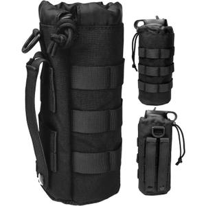 Tactical MOLLE Bottle Pouch Bag, Travel/Sprots Molle Water Bottle Holder with Drawstring Open Top and Mesh Bottom 