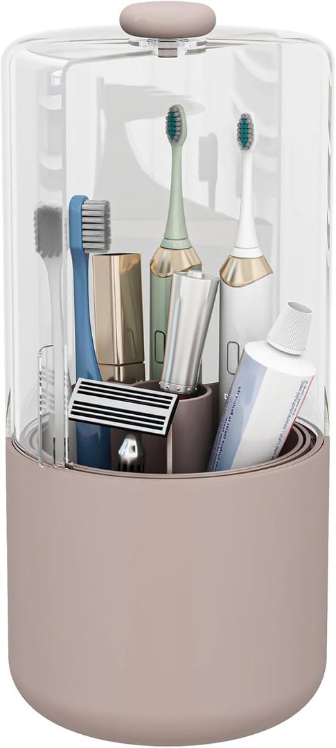 YOOLENS Toothbrush Holder with Cover 360 Rotating 4 Compartments Bathroom Toothpaste Electric Toothbrush Organizer, Pink