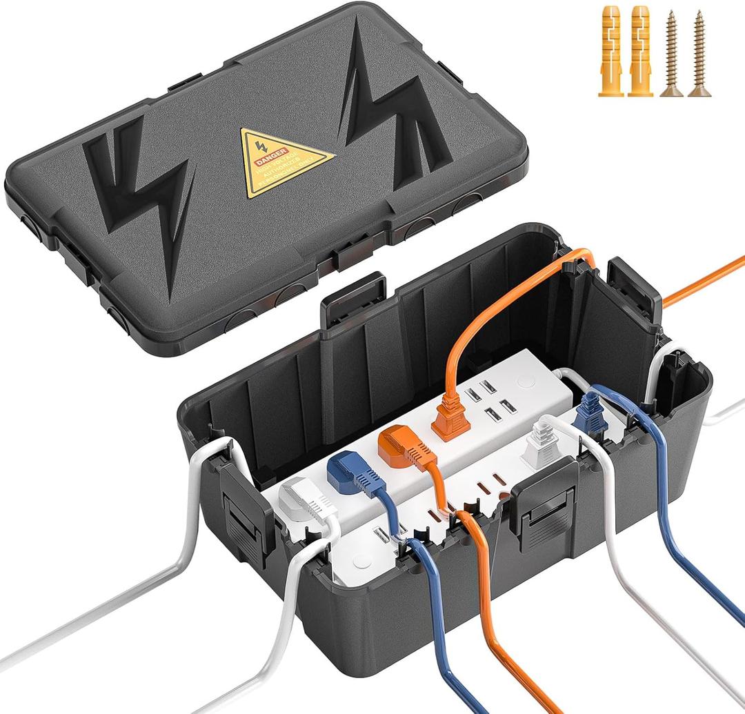 Iwillink Large Outdoor Electrical Box (12.6 x 8.6 x 5.1 inch), IP54 Waterproof Extension Cord Cover Weatherproof with 8 Cable Seal Entry, Protect Power Strip, Holiday Light, Timer Outlet Plug, Black