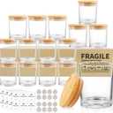 12 Pack Glass Candle Jars, 7oz Clear Candle Containers with Bamboo Lids and Labels, Empty Candle Jars for Making Candles - Dishwasher Safe, 7 fl.oz
