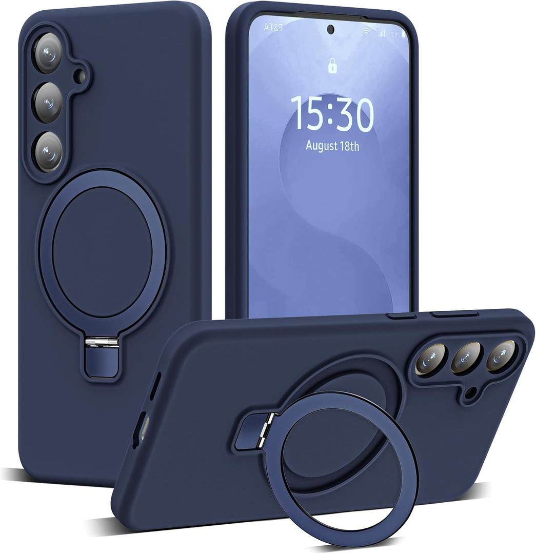 SKYLMW for Samsung Galaxy S25 Case with Magnetic Invisible Stand [Compatible with Mag-Safe] Military Drop Tested [Full Camera Protection] Silicone S25 Case for Women Men 6.2'', Dark Blue