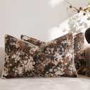 Pack of 2 Vintage Floral Pillow Covers 12x20 Boho Farmhouse Accents Chenille Rectangular Lumbar Decorative Throw Pillow Cases for Living Room Couch Bed Home Decor, Dark Brown