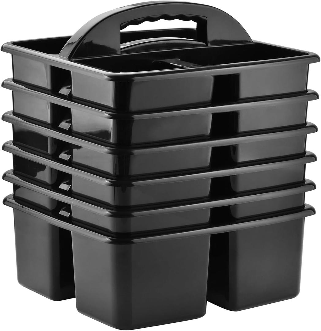 ALINK Plastic Classroom Caddy Organizer with Handle, 6-Pack 3 Compartments, Teacher Supply Storage Caddy for Classroom Organization, Table, Desk, Office, Craft Art for Kids - Black (Black)