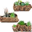 2 Pcs Driftwood Stump Log Concrete Planter Driftwood Planter Succulent Pot Plant Pot for Succulents for Outdoor Indoor Home Patio Garden Decoration (Retro)