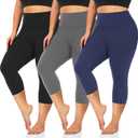 3 Pack Women's Plus Size Capri Leggings High Waist Tummy Control, Stretchy Yoga Workout Pants (XL-4X) - Spandex Elastic Fit (3pack Black/Grey/Navy)